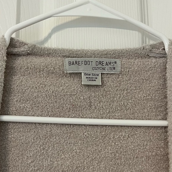 Barefoot Dreams Cozy Chic Lite Cardigan One Size Open Pockets Beige Cream Long - Picture 3 of 8